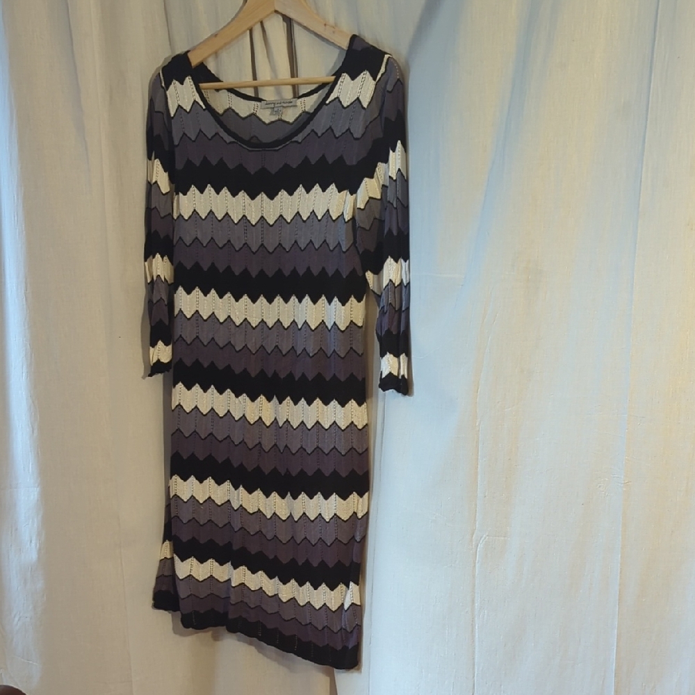 Danny & Nicole Chevron Knit Dress in Black, Cream, and Purple